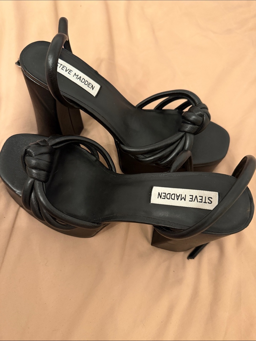 Steve Madden Black Knotted Strap Block Heels